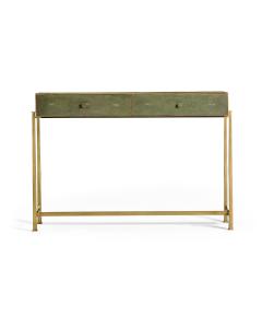 Console Table 1930s in Green Shagreen - Gilded Iron