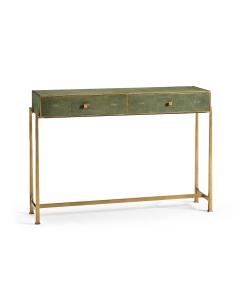 Console Table 1930s in Green Shagreen - Gilded Iron