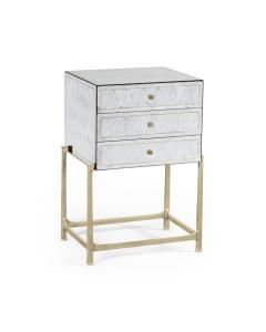 Eglomise & silver iron small chest of drawers