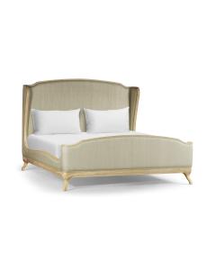 Super King Bed Frame Louis XV in Limed Tulip Wood - Duck Egg Silk