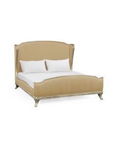 Super King Bed Frame Louis XV in Silver Leaf - Muscatelle Silk