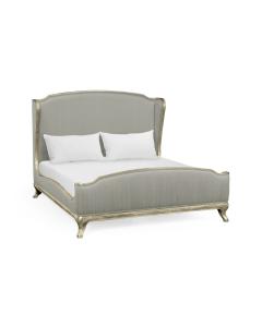 Super King Bed Frame Louis XV in Silver Leaf - Dove Silk