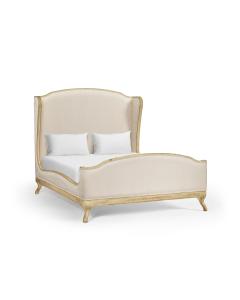 King Bed Frame Louis XV in Limed Tulip Wood - Chalk Silk
