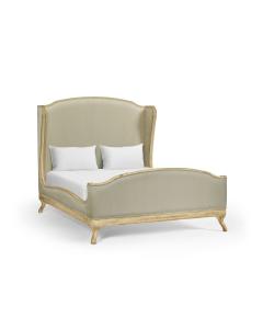 King Bed Frame Louis XV in Limed Tulip Wood - Duck Egg Silk