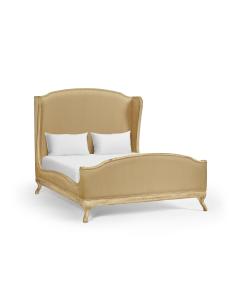 King Bed Frame Louis XV in Limed Tulip Wood - Muscatelle Silk