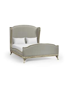 King Bed Frame Louis XV in Silver Leaf - Dove Silk
