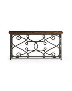 Large Console Table Wrought Iron - Walnut