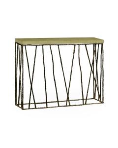 Narrow Console Table Hammered with Celadon Top - Black