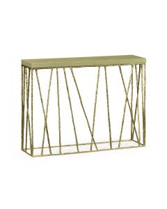 Narrow Console Table Hammered with Celadon Top - Brass