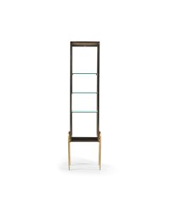 Teal faux shagreen and brass legged etagere, Green