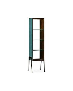 Teal faux shagreen and bronze legged etagere, Green