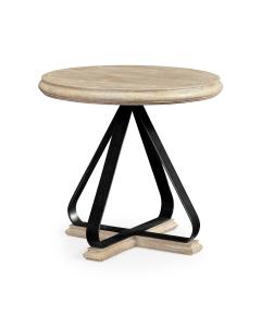 Round Side Table Wrought Iron in Limed Acacia