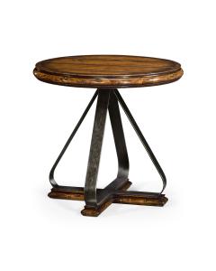 Round Side Table Wrought Iron in Rustic Walnut