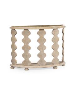 Demilune Console Table Eclectic with Marble Top - Limed Acacia