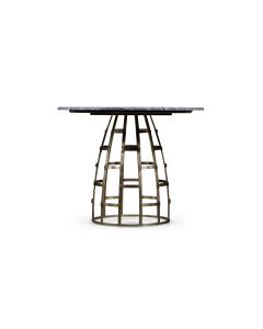 36" Round Geometric Dome Brass Breakfast Table with a Grey Marble Top