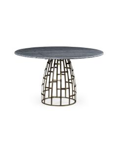 51" Round Geometric Dome Brass Dining Table with a Grey Marble Top