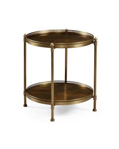 Round Light Brown Mahogany & Brass End Table
