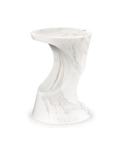 Outdoor Round Lamp Table in Faux White Marble