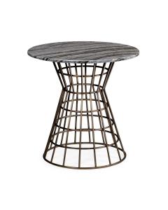 25" Round Geometric Antique Brass Centre Table with a Grey Marble Top