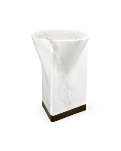 Outdoor Round End Table in Faux White Marble