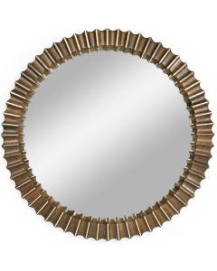 Reeded Grey Walnut Round Wall Mirror - Small