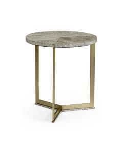Geometric Round Oak & Brass End Table