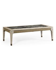 Rectangular Navajo Sand & Rattan Coffee Table with a Black Marble Top