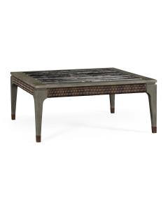 Square Grey & Rattan Coffee Table with a Black Marble Top