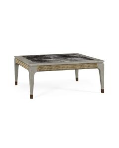 Square Navajo Sand & Rattan Coffee Table with a Black Marble Top