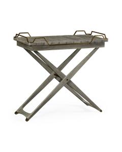 Rectangular Folding Grey & Antique Brass Tray Console Table