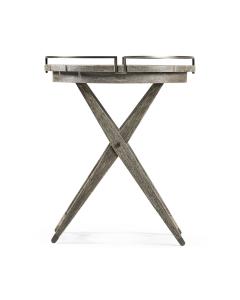 Round Folding Grey & Antique Brass Tray End Table