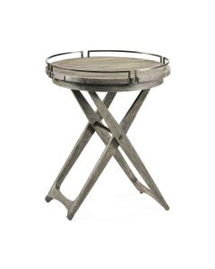 Round Folding Grey & Antique Brass Tray End Table