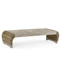 Rectangular Navajo Sand & Rattan Cocktail Table with Curved Ends