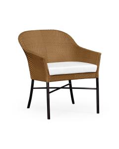 Rounded Back Mocha Steel & Tan Rattan Dining Chair with Cushion