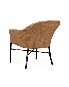 Rounded Back Mocha Steel & Tan Rattan Dining Chair with Cushion
