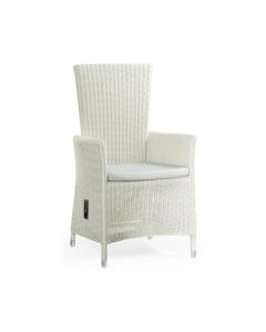 White Wicker Rattan Dining Chair with Reclining Back