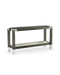 Console Table Grey Walnut with Glass Top 