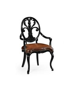 Dining Armchair Sheraton Painted Black - Chestnut Leather