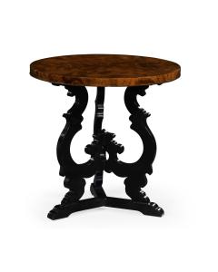 Brown mahogany end table with black painted base