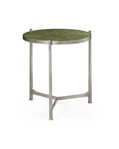 Large Round Lamp Table Contemporary in Green Shagreen - Silver
