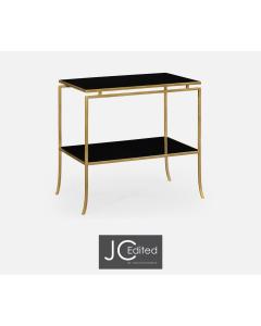 Jonathan Charles Gilded Iron Rectangular Side Table - Gold Leaf & Black Glass Top