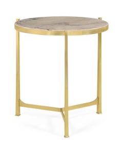 Large Round Lamp Table with Brass Base - Blanco Ecuador Marble