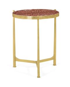 Medium Round Lamp Table with Brass Base - Red Brazil Marble