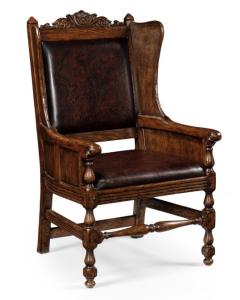Jonathan Charles Oak & Leather Wing Chair