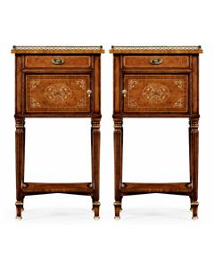 Pair of burl & mother of pearl bedside cabinets