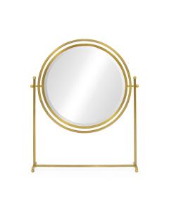 Round Antique Brass & Zebrano Dressing Table Mirror
