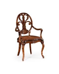Dining Armchair Sheraton in Walnut - Antique Chestnut Leather